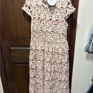 Boohoo Pink Lace Midi Dress